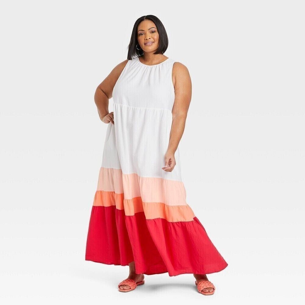 Ava & Viv Dress Womens Size X (14W) Sleeveless Colorblock Maxi Lined New
